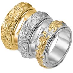 ***COI Titanium Gold Tone/Silver/Silver Gold Tone Dragon Rotating Ring-00771BB