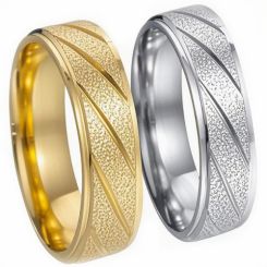 ***COI Titanium Gold Tone/Silver Diagonal Grooves Sandblasted Step Edges Ring-00782BB