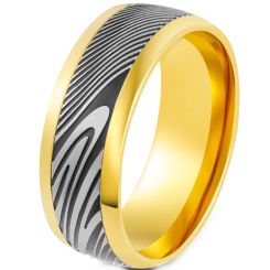 ***COI Titanium Black Gold Tone Damascus Ring-00810BB