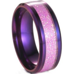 ***COI Purple Titanium Beveled Edges Ring With Meteorite-00811BB