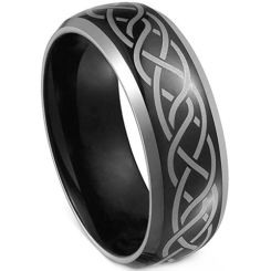 ***COI Titanium Black/Blue Silver Celtic Beveled Edges Ring-00812BB