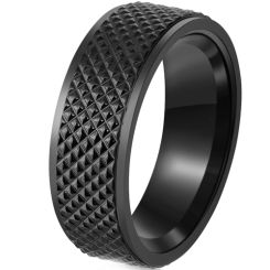 ***COI Black Titanium Grooves Step Edges Ring-00816BB