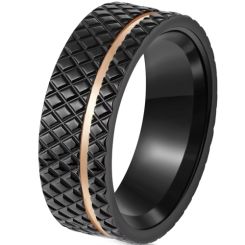 ***COI Titanium Black Rose Offset Grooves Ring-00817BB