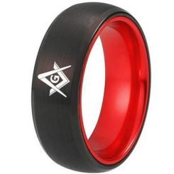 ***COI Titanium Black Red Masonic Freemason Beveled Edges Ring-00820A