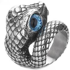 ***COI Titanium Black Silver Snake Ring-00841BB