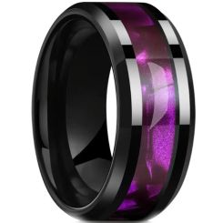 ***COI Black Titanium Purple Abalone Shell Beveled Edges Ring-00844BB