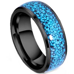 ***COI Titanium Black/Silver Turquoise Dome Court Ring-00849BB