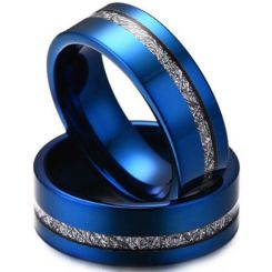 ***COI Titanium Black/Blue/Silver Meteorite Pipe Cut Flat Ring-00851BB