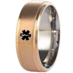 ***COI Titanium Gold Tone Silver Medical Alert Step Edges Ring-00852BB