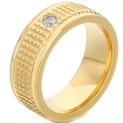 ***COI Titanium Gold Tone/Silver Grooves Ring With Cubic Zirconia-00857BB