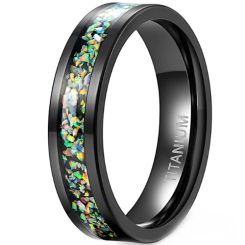 ***COI Black Titanium Crushed Opal Pipe Cut Flat Ring-00860BB