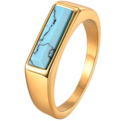***COI Gold Tone Titanium Turquoise Ring-00862BB