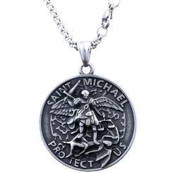 ***COI Titanium Black Gold Tone/Silver Saint Michael Protect Us Pendant-00870BB