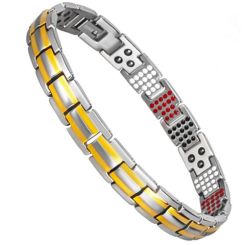 ***COI Titanium Gold Tone Silver Bracelet With Steel Clasp(Length: 8.27 inches)-00873BB