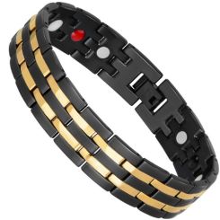 ***COI Titanium Black Gold Tone Bracelet With Steel Clasp(Length: 8.27 inches)-00874BB