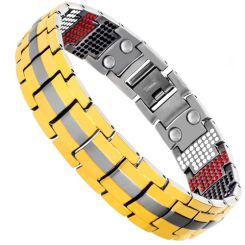 ***COI Titanium Gold Tone Silver Bracelet With Steel Clasp(Length: 8.27 inches)-00876BB