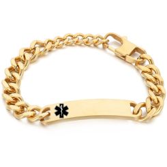 ***COI Titanium Black/Gold Tone/Silver Medical Alert Bracelet With Steel Clasp(Length: 8.27 inches)-00879BB