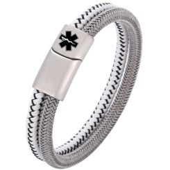 ***COI Titanium Medical Alert Genuine Leather Bracelet With Steel Clasp(Length: 8.27 inches)-00895BB