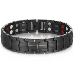 ***COI Titanium Black/Silver Bracelet With Steel Clasp(Length: 8.66 inches)-00903BB