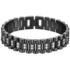 ***COI Titanium Black/Gold Tone/Silver Cubic Zirconia Bracelet With Steel Clasp(Length: 7.87 inches)-00909BB