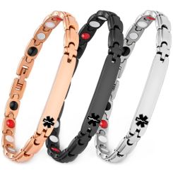 ***COI Titanium Black/Rose/Silver Medical Alert Bracelet With Steel Clasp(Length: 8.27 inches)-00913BB