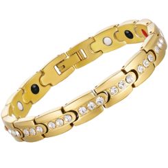 ***COI Titanium Gold Tone/Rose Cubic Zirconia Bracelet With Steel Clasp(Length: 8.27 inches)-00914BB