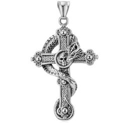 ***COI Titanium Black/Gold Tone/Silver Cross Skull Pendant-00918BB