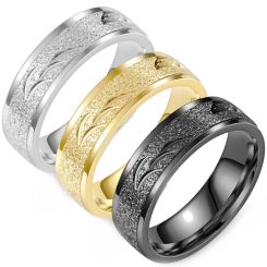***COI Titanium Black/Gold Tone/Silver Sandblasted Grooves Ring-00920BB