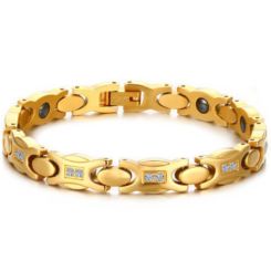 ***COI Gold Tone Titanium Cubic Zirconia Bracelet With Steel Clasp(Length: 7.68 inches)-00927BB