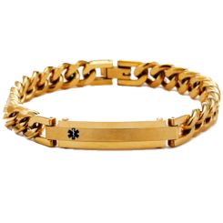 ***COI Titanium Black/Gold Tone/Silver Medical Alert Bracelet With Steel Clasp(Length: 8.07 inches)-00928BB