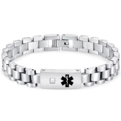 ***COI Titanium Black/Gold Tone/Silver Medical Alert Bracelet With Steel Clasp(Length: 8.27 inches)-00930BB