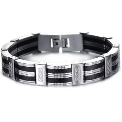 ***COI Titanium Black Silver Bracelet With Steel Clasp(Length: 8.27 inches)-00935BB