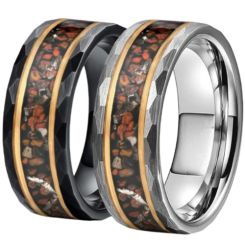 ***COI Titanium Black/Silver Gold Tone Double Grooves Dinosaur Bone Faceted Ring-00939BB