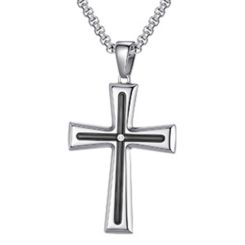 ***COI Titanium Black Silver Cross Pendant With Cubic Zirconia-00951BB