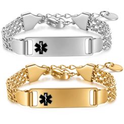 ***COI Titanium Gold Tone/Silver Medical Alert Bracelet For Children With Steel Clasp(Length: 5.90 inches)-00954BB
