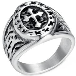 ***COI Titanium Black Silver Cross & Celtic Ring-00958BB