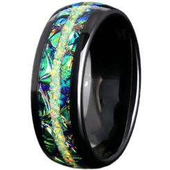 ***COI Black Titanium Abalone Shell & Crushed Opal Dome Court Ring-00966BB