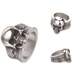 ***COI Titanium Black Silver Skull Ring-00968BB