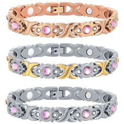 ***COI Titanium Silver/Gold Tone/Rose Cubic Zirconia Bracelet With Steel Clasp(Length: 8.27 inches)-00971BB