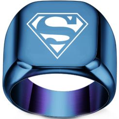 ***COI Titanium Black/Gold Tone/Blue/Silver Super Man Ring-00980BB