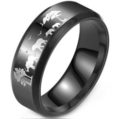 ***COI Black Titanium Animals & Forest Beveled Edges Ring-00982BB