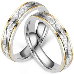 ***COI Titanium Gold Tone Silver Sandblasted Grooves Ring-00983BB