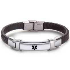 ***COI Titanium Medical Alert Genuine Leather Bracelet With Steel Clasp(Length: 8.46 inches)-00989B