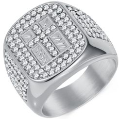 ***COI Titanium Gold Tone/Silver Cross Ring With Cubic Zirconia-01001BB