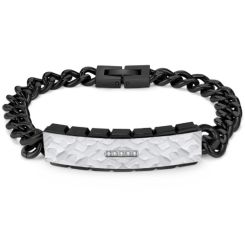 ***COI Titanium Black/Gold Tone Silver Hammered Cubic Zirconia Bracelet With Steel Clasp(Length: 8.27 inches)-01003BB
