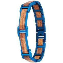 ***COI Titanium Blue/Black Koa Wood Bracelet With Steel Clasp(Length: 8.66 inches)-01009BB