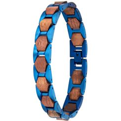 ***COI Titanium Blue/Black Koa Wood Bracelet With Steel Clasp(Length: 8.66 inches)-01013BB