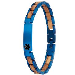 ***COI Titanium Rose/Blue/Black Medical Alert Koa Wood Bracelet With Steel Clasp(Length: 8.66 inches)-01016BB