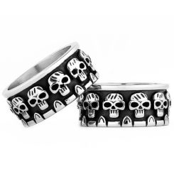 ***COI Titanium Black Silver Skull Ring-01017BB