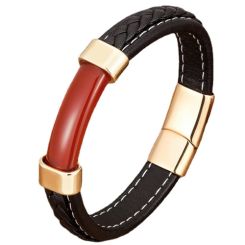 ***COI Gold Tone Titanium Carol Genuine Leather Bracelet With Steel Clasp(Length: 8.27 inches)-01026BB